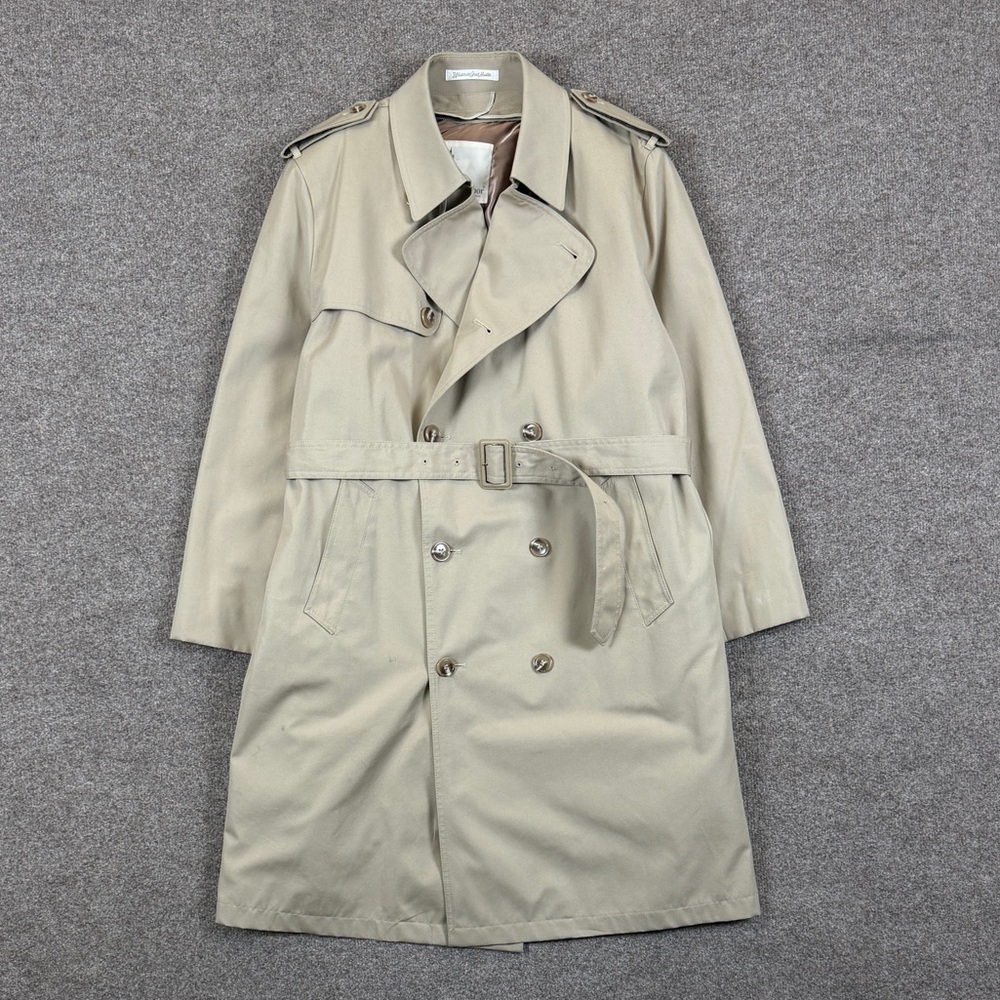 Misty Harbor Long Double Breasted Belted Trench Coat Mens 44 Removable Fur Liner